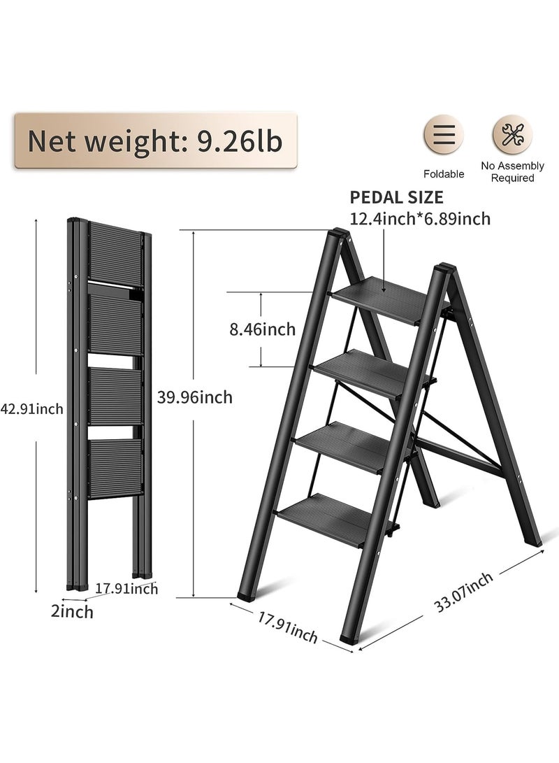 توشيونيكس سلم قابل للطي متعدد الاستخدامات بأربع درجات، سلم فولاذي متين مانع للانزلاق بدواسة عريضة، سلم محمول خفيف الوزن قابل للطي للمنزل والمطبخ والمكتب والمكتبة، سعة تحميل 150 كجم - Image 3